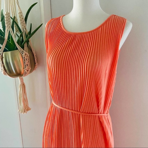 Ann Taylor Pleated Dress Coral Sleeveless Small - Picture 3 of 6